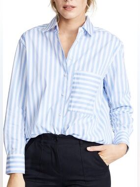 AYR The Deep End Button Down Long Sleeve Blue & White Size Medium